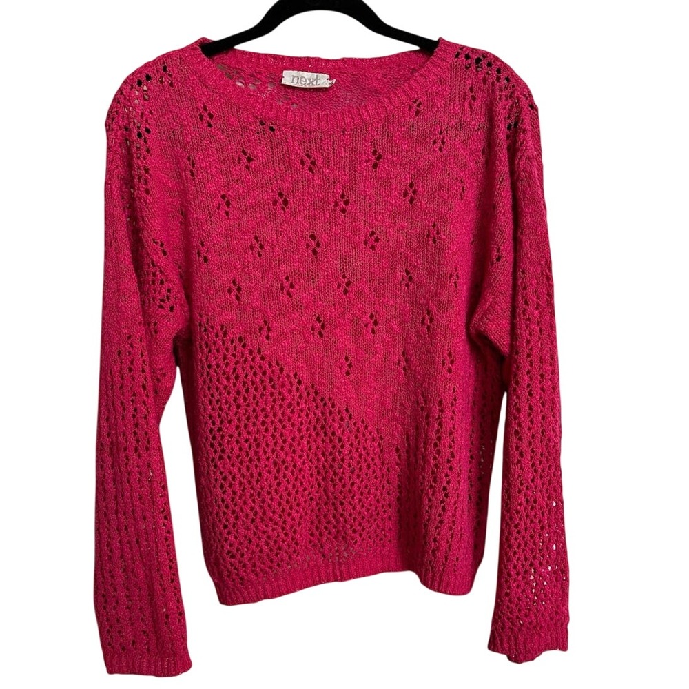 Vintage 90s Next Pink Open Knit Sweater - Made in Italy - Crochet Knit Jumper